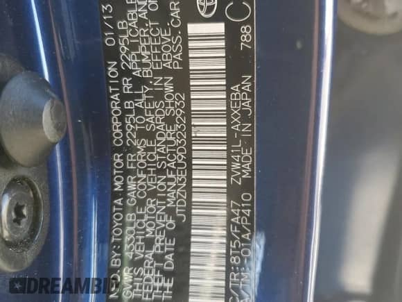 2013 Toyota Prius Two with VIN JTDZN3EU9D3232932, listed as a Copart auction lot 89822365 with 117,068 mi miles and Salvage title. Bid and sale history available at DreamBid. Image 13.