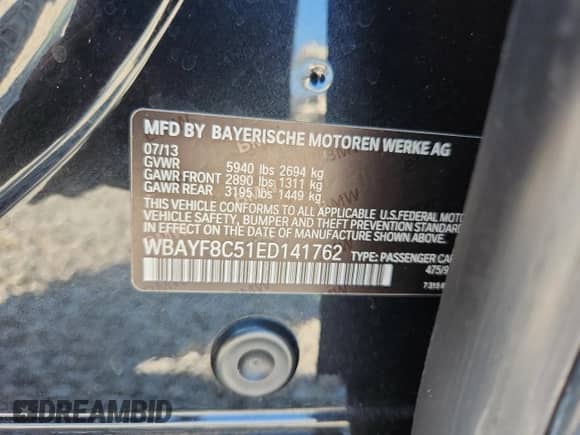 2014 BMW 7 Series ALPINA B7 xDrive с VIN WBAYF8C51ED141762, выставлен на аукционе Copart как лот 80536355 с пробегом 90 754 миль миль и Списание • Salvage title. История ставок и продаж доступна на DreamBid. Изображение 12.