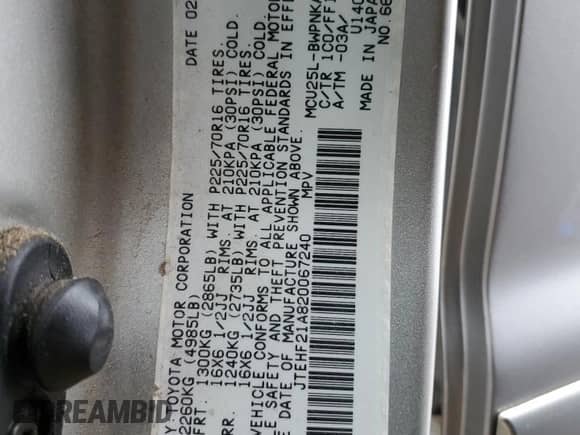 2002 Toyota Highlander с VIN JTEHF21A820067240, выставлен на аукционе Copart как лот 85715415 с пробегом 166 039 миль миль и Чистый • Clean title. История ставок и продаж доступна на DreamBid. Изображение 13.