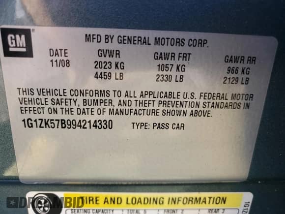 2009 Chevrolet Malibu LTZ with VIN 1G1ZK57B994214330, listed as a Copart auction lot 69998515 with 168,267 mi miles and Salvage title. Bid and sale history available at DreamBid. Image 13.
