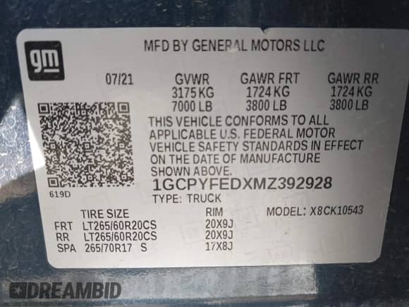 2021 Chevrolet Silverado 1500 LT Trail Boss z VIN 1GCPYFEDXMZ392928, wystawiony jako IAAI lot #41340856 z przebiegiem 52 361 mil mil oraz . Historia ofert i sprzedaży dostępna na DreamBid. Obrazek 9.