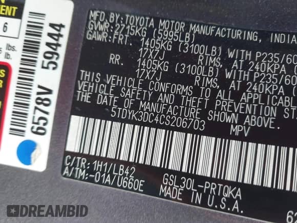 2012 Toyota Sienna XLE AAS z VIN 5TDYK3DC4CS206703, wystawiony jako IAAI lot #43478951 z przebiegiem 208 778 mil mil oraz . Historia ofert i sprzedaży dostępna na DreamBid. Obrazek 9.