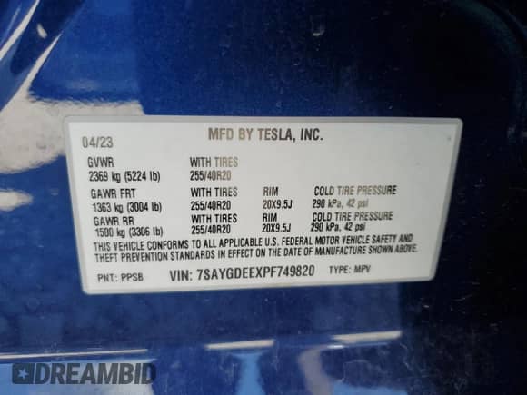 2023 Tesla Model Y Long Range with VIN 7SAYGDEEXPF749820, listed as a Copart auction lot 58756274 with 11,207 mi miles and Salvage title. Bid and sale history available at DreamBid. Image 13.