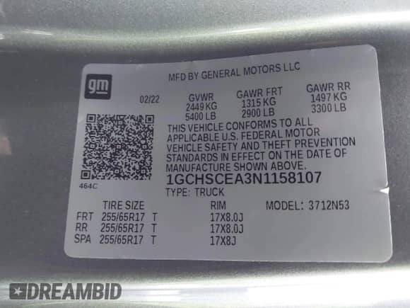 2022 Chevrolet Colorado 2WD LT with VIN 1GCHSCEA3N1158107, listed as a IAAI auction lot 42014741 with 47,661 mi miles and . Bid and sale history available at DreamBid. Image 9.