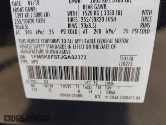 2018 Ford Explorer Limited с VIN 1FM5K8F87JGA82373, выставлен на аукционе IAAI как лот 42866025 с пробегом 75 890 миль миль и . История ставок и продаж доступна на DreamBid. Изображение 9.