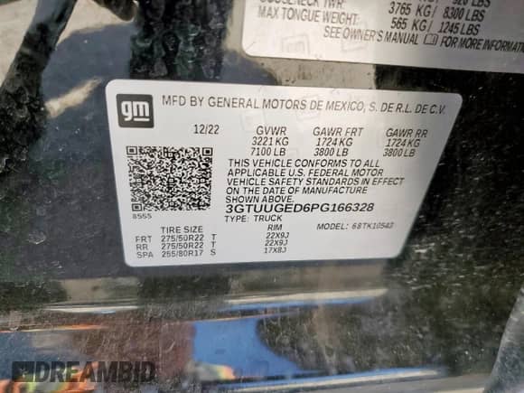 2023 GMC Sierra 1500 Denali z VIN 3GTUUGED6PG166328, wystawiony jako Copart lot #61759895 z przebiegiem 45 578 mil mil oraz Szkoda całkowita • Salvage title. Historia ofert i sprzedaży dostępna na DreamBid. Obrazek 13.
