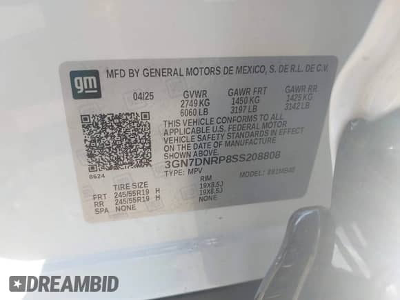 2025 Chevrolet Equinox EV LT2 z VIN 3GN7DNRP8SS208808, wystawiony jako IAAI lot #43192819 z przebiegiem 2 263 mil mil oraz . Historia ofert i sprzedaży dostępna na DreamBid. Obrazek 9.