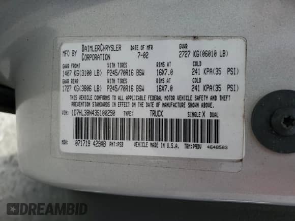 2003 Dodge Dakota Sport с VIN 1D7HL38N43S100290, выставлен на аукционе Copart как лот 58391105 с пробегом 156 254 миль миль и Чистый • Clean title. История ставок и продаж доступна на DreamBid. Изображение 13.