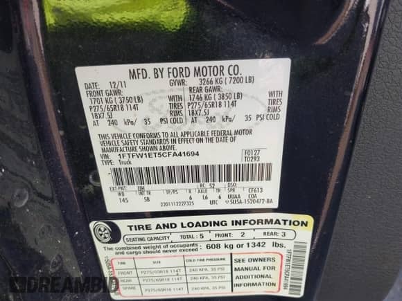 2012 Ford F-150 XL с VIN 1FTFW1ET5CFA41694, выставлен на аукционе IAAI как лот 42725253 с пробегом 136 416 миль миль и . История ставок и продаж доступна на DreamBid. Изображение 9.