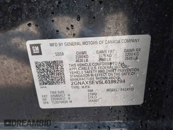 2020 Chevrolet Equinox LS с VIN 2GNAXSEV5L6189294, выставлен на аукционе IAAI как лот 43162388 с пробегом 43 008 миль миль и . История ставок и продаж доступна на DreamBid. Изображение 9.