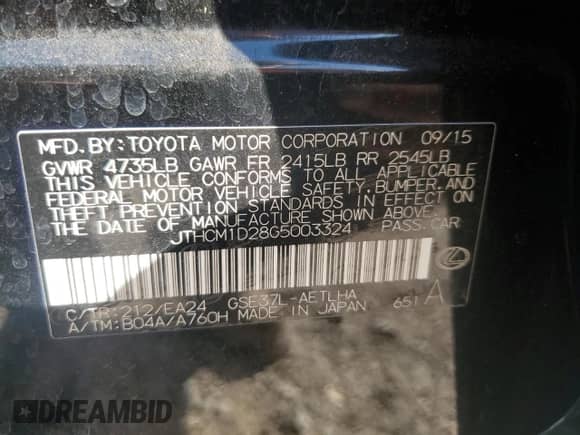 2016 Lexus IS 300/350 z VIN JTHCM1D28G5003324, wystawiony jako Copart lot #85688055 z przebiegiem 131 432 mil mil oraz Szkoda całkowita • Salvage title. Historia ofert i sprzedaży dostępna na DreamBid. Obrazek 12.