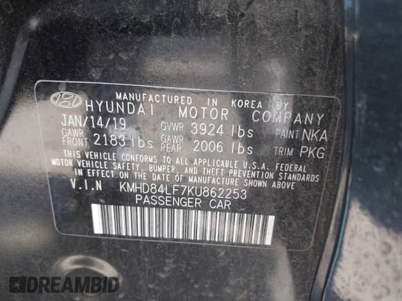 2019 Hyundai Elantra SEL z VIN KMHD84LF7KU862253, wystawiony jako IAAI lot #40206558 z przebiegiem 35 970 mil mil oraz . Historia ofert i sprzedaży dostępna na DreamBid. Obrazek 9.