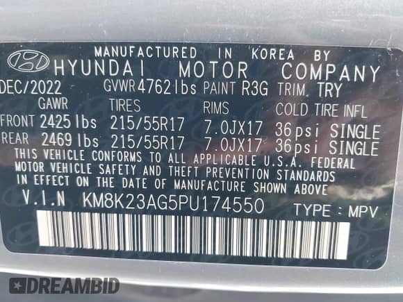 2023 Hyundai Kona SE с VIN KM8K23AG5PU174550, выставлен на аукционе IAAI как лот 42949735 с пробегом 17 376 миль миль и . История ставок и продаж доступна на DreamBid. Изображение 9.