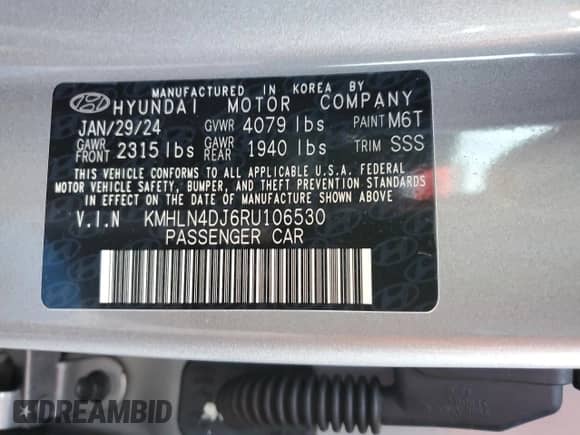 2024 Hyundai Elantra Limited with VIN KMHLN4DJ6RU106530, listed as a Copart auction lot 84170055 with 35,631 mi miles and Salvage title. Bid and sale history available at DreamBid. Image 12.