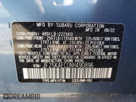 2022 Subaru Forester Premium z VIN JF2SKAEC0NH490896, wystawiony jako Copart lot #80718225 z przebiegiem 37 248 mil mil oraz Szkoda całkowita • Salvage title. Historia ofert i sprzedaży dostępna na DreamBid. Obrazek 14.