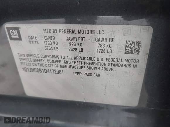 2013 Chevrolet Sonic RS z VIN 1G1JH6SB1D4172981, wystawiony jako IAAI lot #41474321 z przebiegiem 190 309 mil mil oraz . Historia ofert i sprzedaży dostępna na DreamBid. Obrazek 9.