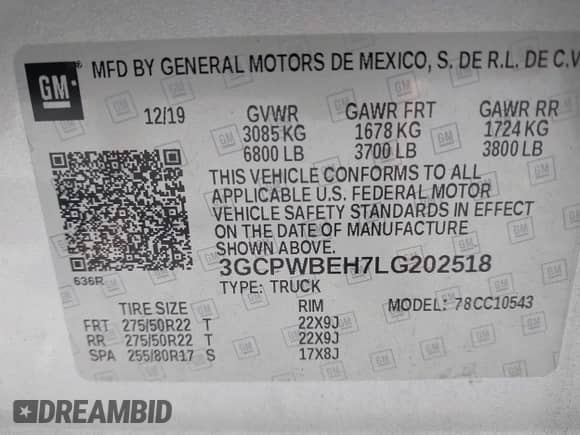 2020 Chevrolet Silverado 1500 Custom z VIN 3GCPWBEH7LG202518, wystawiony jako IAAI lot #43323804 z przebiegiem 144 041 mil mil oraz . Historia ofert i sprzedaży dostępna na DreamBid. Obrazek 9.