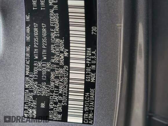 2017 Toyota Sienna XLE Auto Access Seat with VIN 5TDYZ3DC2HS812729, listed as a Copart auction lot 69233855 with 110,462 mi miles and Salvage title. Bid and sale history available at DreamBid. Image 13.