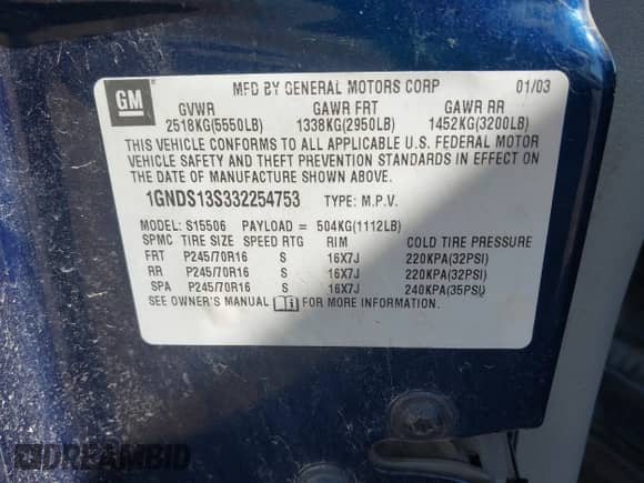 2003 Chevrolet TrailBlazer LS с VIN 1GNDS13S332254753, выставлен на аукционе IAAI как лот 42815556 с пробегом 252 803 миль миль и . История ставок и продаж доступна на DreamBid. Изображение 9.