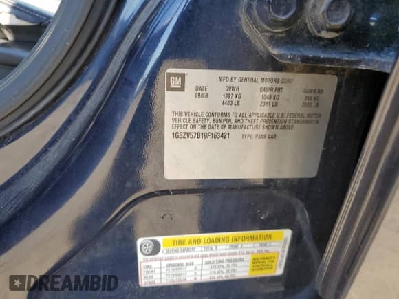 2009 Saturn Aura XR with VIN 1G8ZV57B19F163421, listed as a Copart auction lot 69360495 with 156,166 mi miles and Clean title. Bid and sale history available at DreamBid. Image 12.