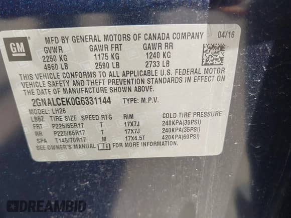 2016 Chevrolet Equinox LT с VIN 2GNALCEK0G6331144, выставлен на аукционе IAAI как лот 42775777 с пробегом 75 455 миль миль и . История ставок и продаж доступна на DreamBid. Изображение 9.