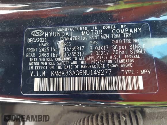 2022 Hyundai Kona SEL z VIN KM8K33AG6NU149277, wystawiony jako IAAI lot #43092073 z przebiegiem 55 589 mil mil oraz . Historia ofert i sprzedaży dostępna na DreamBid. Obrazek 9.