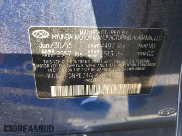 2016 Hyundai Sonata Sport с VIN 5NPE34AFXGH260359, выставлен на аукционе Copart как лот 84196545 с пробегом 71 904 миль миль и Списание • Salvage title. История ставок и продаж доступна на DreamBid. Изображение 12.