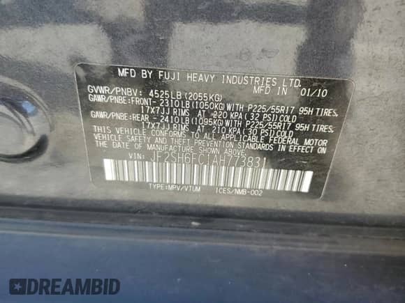 2010 Subaru Forester XT Limited with VIN JF2SH6FC1AH773831, listed as a Copart auction lot 66129755 with 170,162 mi miles and Salvage title. Bid and sale history available at DreamBid. Image 13.