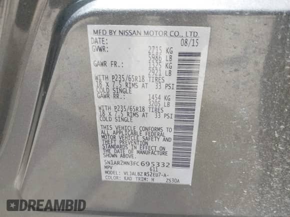 2015 Nissan Pathfinder SV с VIN 5N1AR2MN3FC695332, выставлен на аукционе IAAI как лот 42368253 с пробегом 139 040 миль миль и . История ставок и продаж доступна на DreamBid. Изображение 9.