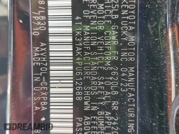 2023 Toyota Camry Hybrid XSE с VIN 4T1K31AK4PU612688, выставлен на аукционе Copart как лот 67899565 с пробегом 44 238 миль миль и Чистый • Clean title. История ставок и продаж доступна на DreamBid. Изображение 12.