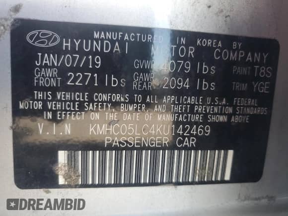 2019 Hyundai Ioniq Limited с VIN KMHC05LC4KU142469, выставлен на аукционе Copart как лот 69837125 с пробегом 54 158 миль миль и Списание • Salvage title. История ставок и продаж доступна на DreamBid. Изображение 12.
