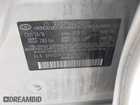 2017 Hyundai Elantra SE z VIN 5NPD74LF0HH150838, wystawiony jako IAAI lot #43274870 z przebiegiem 135 673 mil mil oraz . Historia ofert i sprzedaży dostępna na DreamBid. Obrazek 9.
