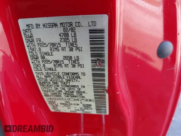 2002 Nissan Frontier XE with VIN 1N6DD26S12C347586, listed as a IAAI auction lot 42611527 with 183,879 mi miles and . Bid and sale history available at DreamBid. Image 9.