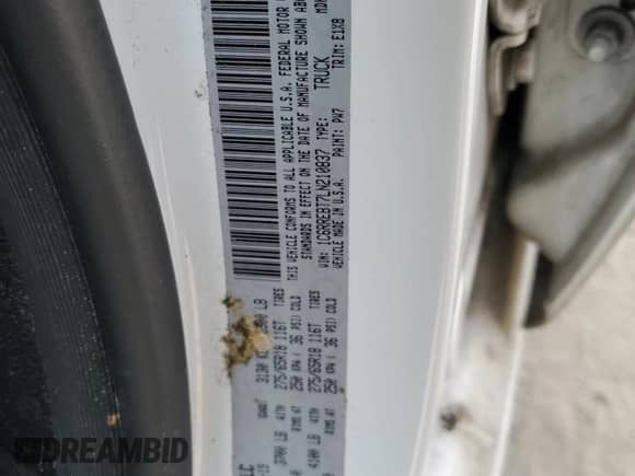 2020 Ram 1500 Big Horn z VIN 1C6RREBT7LN210837, wystawiony jako Copart lot #70735855 z przebiegiem Nie podano mil oraz Szkoda całkowita • Salvage title. Historia ofert i sprzedaży dostępna na DreamBid. Obrazek 12.