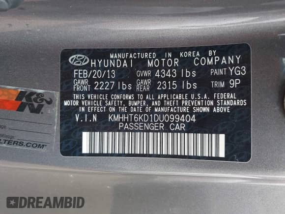 2013 Hyundai Genesis Coupe Premium с VIN KMHHT6KD1DU099404, выставлен на аукционе IAAI как лот 42379613 с пробегом 110 507 миль миль и . История ставок и продаж доступна на DreamBid. Изображение 9.