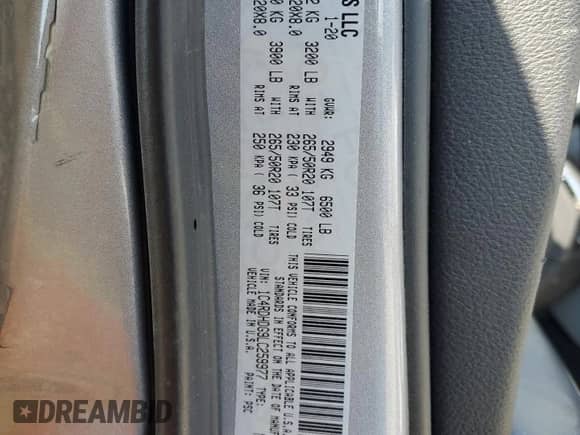 2020 Dodge Durango GT with VIN 1C4RDHDG9LC259977, listed as a Copart auction lot 68038805 with 103,886 mi miles and Salvage title. Bid and sale history available at DreamBid. Image 13.