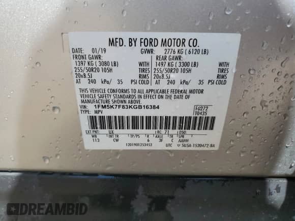 2019 Ford Explorer Limited z VIN 1FM5K7F83KGB16384, wystawiony jako Copart lot #65544105 z przebiegiem 147 972 mil mil oraz Szkoda całkowita • Salvage title. Historia ofert i sprzedaży dostępna na DreamBid. Obrazek 13.