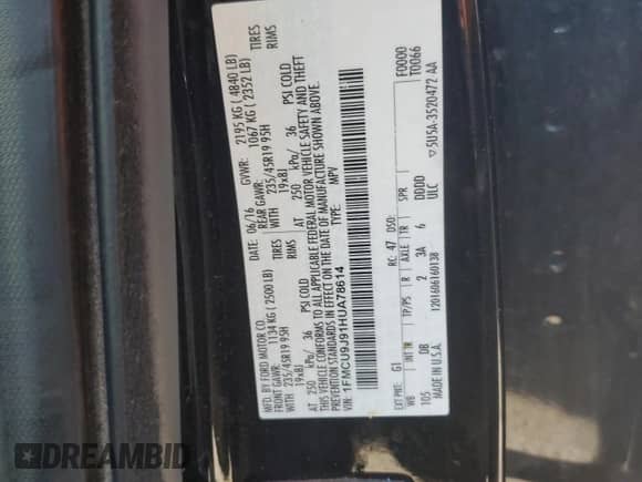 2017 Ford Escape Titanium with VIN 1FMCU9J91HUA78614, listed as a Copart auction lot 68865205 with 198,167 mi miles and Salvage title. Bid and sale history available at DreamBid. Image 13.