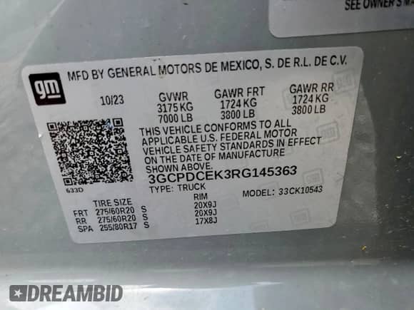 2024 Chevrolet Silverado 1500 Custom Trail Boss with VIN 3GCPDCEK3RG145363, listed as a Copart auction lot 66940325 with 41,557 mi miles and Clean title. Bid and sale history available at DreamBid. Image 12.