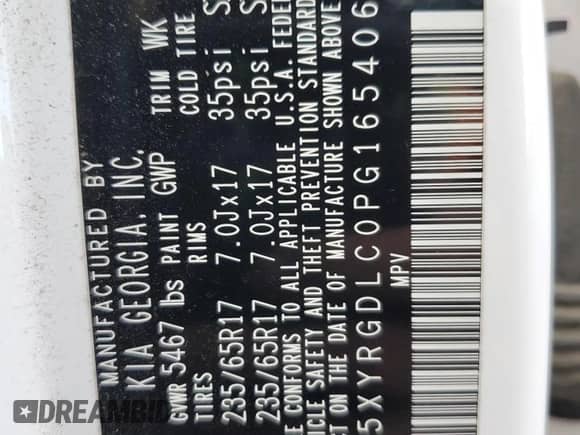 2023 Kia Sorento LX with VIN 5XYRGDLC0PG165406, listed as a Copart auction lot 71907905 with 42,344 mi miles and Salvage title. Bid and sale history available at DreamBid. Image 13.