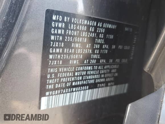 2015 Volkswagen Tiguan SEL with VIN WVGBV7AX5FW603056, listed as a Copart auction lot 69210935 with 148,567 mi miles and Clean title. Bid and sale history available at DreamBid. Image 14.