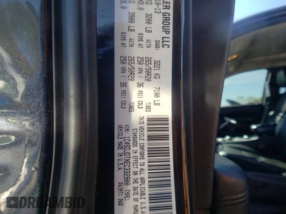 2014 Dodge Durango Limited with VIN 1C4SDJDTXEC332900, listed as a Copart auction lot 75940244 with 221,196 mi miles and Salvage title. Bid and sale history available at DreamBid. Image 13.