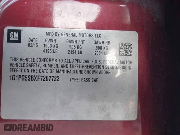 2015 Chevrolet Cruze LTZ с VIN 1G1PG5SBXF7207722, выставлен на аукционе IAAI как лот 43147380 с пробегом 160 879 миль миль и . История ставок и продаж доступна на DreamBid. Изображение 9.