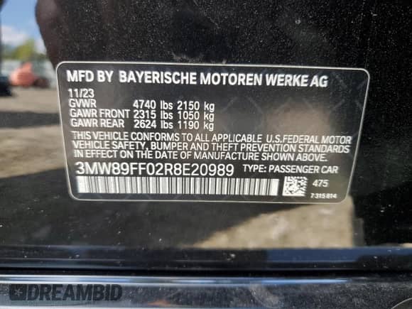 2024 BMW 3 Series 330i xDrive с VIN 3MW89FF02R8E20989, выставлен на аукционе Copart как лот 80874095 с пробегом 15 833 миль миль и Списание • Salvage title. История ставок и продаж доступна на DreamBid. Изображение 12.