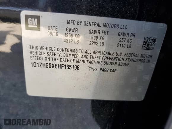 2017 Chevrolet Malibu Premier с VIN 1G1ZH5SX6HF135198, выставлен на аукционе Copart как лот 68069495 с пробегом 137 528 миль миль и Списание • Salvage title. История ставок и продаж доступна на DreamBid. Изображение 12.