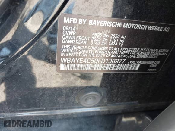 2015 BMW 7 Series 740Li с VIN WBAYE4C50FD138977, выставлен на аукционе IAAI как лот 42277341 с пробегом 109 877 миль миль и . История ставок и продаж доступна на DreamBid. Изображение 9.