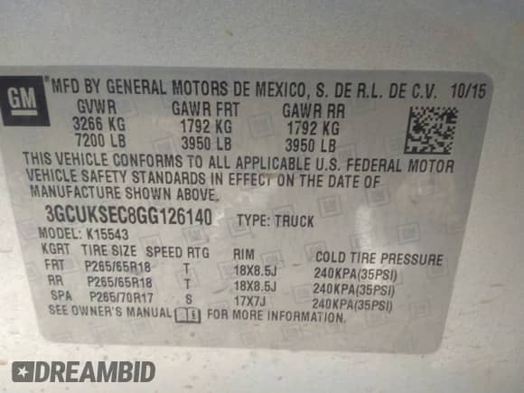 2016 Chevrolet Silverado 1500 LTZ с VIN 3GCUKSEC8GG126140, выставлен на аукционе IAAI как лот 35586065 с пробегом 155 337 миль миль и . История ставок и продаж доступна на DreamBid. Изображение 9.
