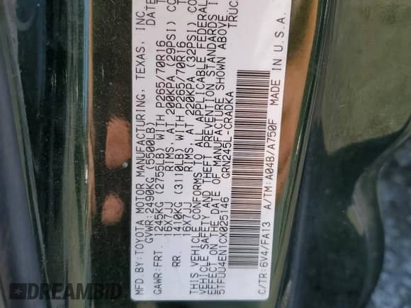 2012 Toyota Tacoma z VIN 5TFUU4EN1CX025146, wystawiony jako Copart lot #84980525 z przebiegiem 178 097 mil mil oraz Szkoda całkowita • Salvage title. Historia ofert i sprzedaży dostępna na DreamBid. Obrazek 13.