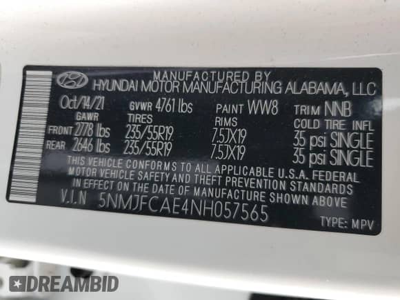 2022 Hyundai Tucson SEL с VIN 5NMJFCAE4NH057565, выставлен на аукционе Copart как лот 81602425 с пробегом 21 665 миль миль и Списание • Salvage title. История ставок и продаж доступна на DreamBid. Изображение 14.