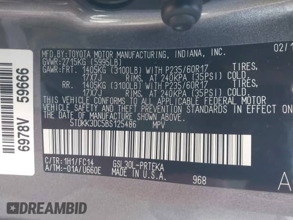 2011 Toyota Sienna LE with VIN 5TDKK3DC5BS125486, listed as a IAAI auction lot 42934003 with 104,158 mi miles and . Bid and sale history available at DreamBid. Image 9.